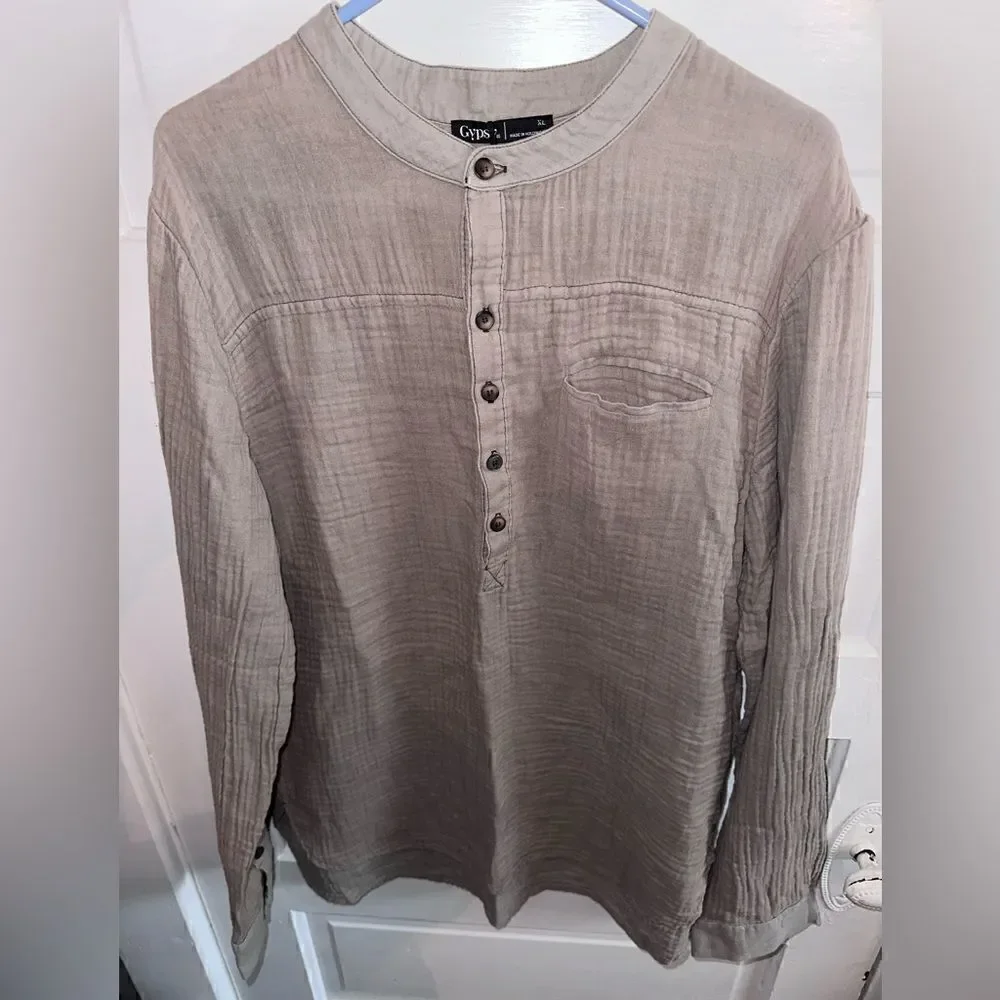 NWTs Gypsy 05 Cotton Quarter Button Long Sleeve Crepe Top Size XL
